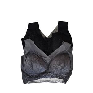 2PK Comfort Lace Bralette Set - Black & Gray - Plus Size 5XL/6L - New